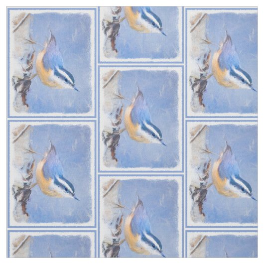 Rot gezapfte Nuthatch Malerei Original Vogelkunst Stoff (Muster)