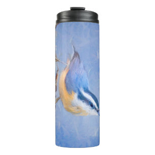 Rot gezapfte Nuthatch Malerei Original Vogelkunst Thermosbecher