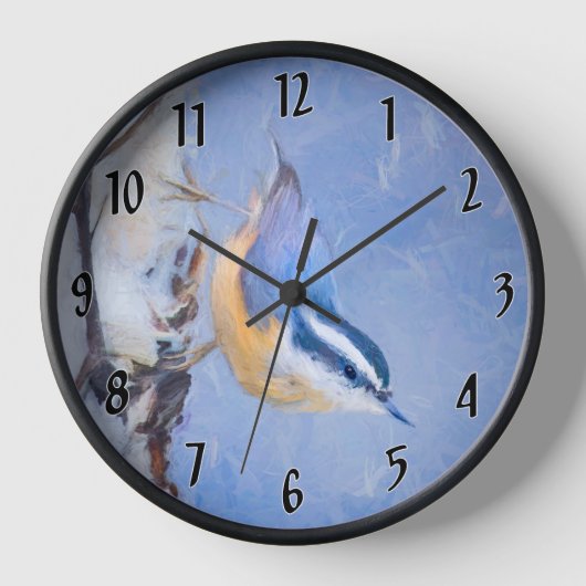 Rot gezapfte Nuthatch Malerei Original Vogelkunst Uhr (Vorderseite)