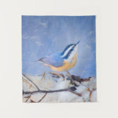 Rot gezapfte Nuthatch Malerei Original Vogelkunst Wandteppich (Vorderseite)