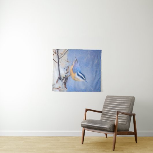 Rot gezapfte Nuthatch Malerei Original Vogelkunst Wandteppich (Beispiel (Horizontal))