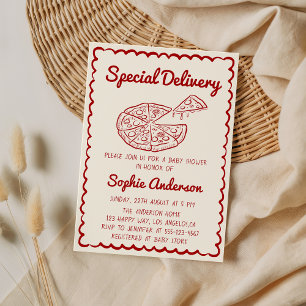 Rot gezeichnete Speziallieferung Pizza Baby Shower Einladung