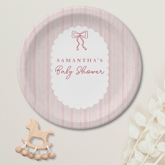 Rot gezeichneter Bogen Rosa Mädchen Baby Shower Pappteller