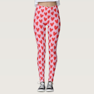 Rot gezeichnetes Kritzel-Herzen-Muster auf Pastell Leggings