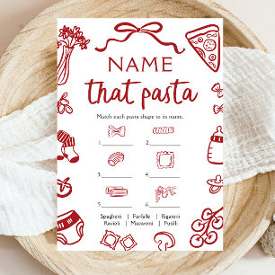 Rot gezeichnetes Rate-das-Nudel-Baby-Party-Spiel Einladung