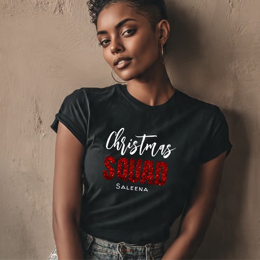 Rot glitziger Weihnachts-Squad-Name T-Shirt