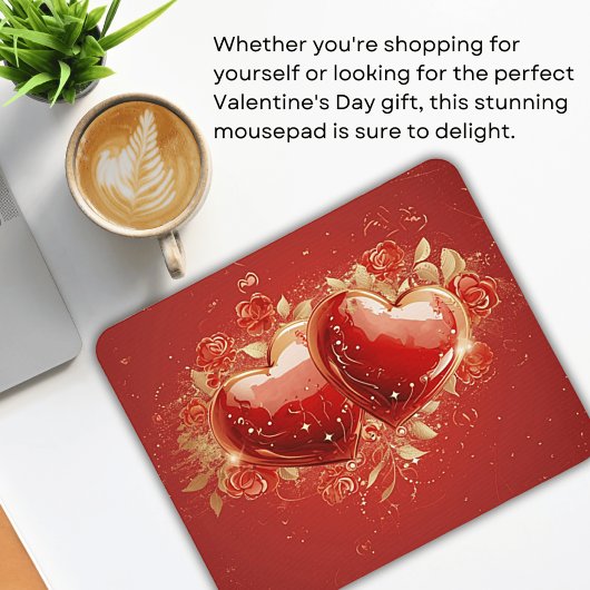 Rot & Gold 3-D-Herzen Design-Mauspad Mousepad