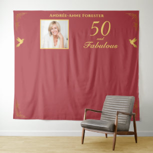 Rot Gold 50 Geburtstag Fotohintergrund zum Jubiläu Wandteppich