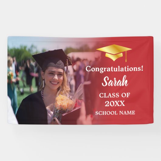 Rot | Gold Abschluss Custom Foto Class of 2025 Banner (Horizontal)