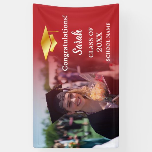Rot | Gold Abschluss Custom Foto Class of 2025 Banner (Vertikal)