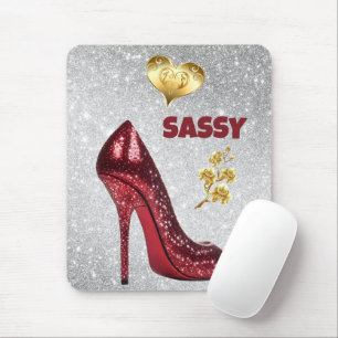 Rot & Gold auf Silberschuh Mousepad
