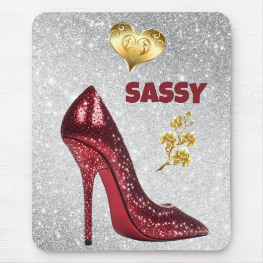 Rot & Gold auf Silberschuh | Mousepad (Vorne)