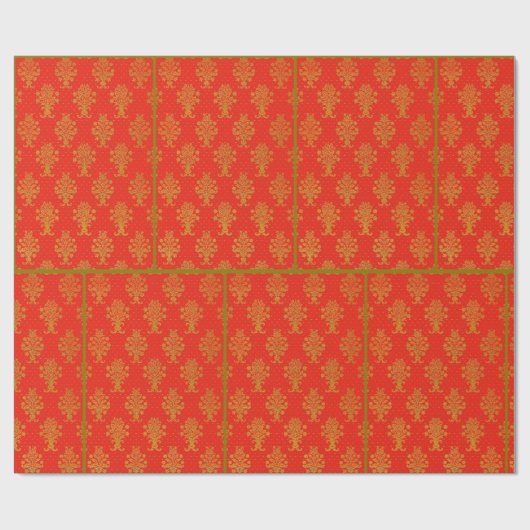 Rot-Gold-Blumenmuster Geschenkpapier (Flach)