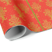 Rot-Gold-Blumenmuster Geschenkpapier (Rolleneckpunkt)