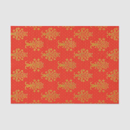 Rot-Gold-Blumenmuster Seidenpapier (Vorderseite)