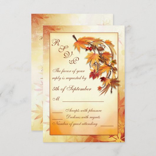 Rot, Gold, braune Blätter UAWG RSVP Karte (Vorne/Hinten)