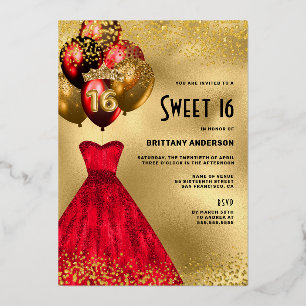 Rot Gold Chic 16. Geburtstag Sweet 16 Folieneinladung