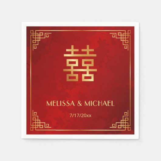Rot Gold Chinesischer Hochzeitsbrauch Serviette (Vorderseite)