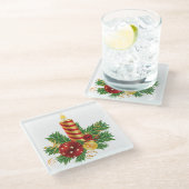 ROT & GOLD CHRISTMAS KANDLES MIT ORNAMENTS & FERN GLASUNTERSETZER (Schrägansicht)