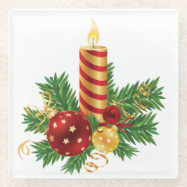 ROT & GOLD CHRISTMAS KANDLES MIT ORNAMENTS & FERN GLASUNTERSETZER