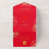 Rot/Gold Doppelglückliche Feuerwerke Hochzeit All In One Einladung (Außenbereich)