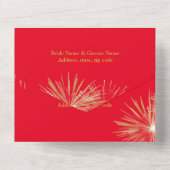 Rot/Gold Doppelglückliche Feuerwerke Hochzeit All In One Einladung (Rückseite)