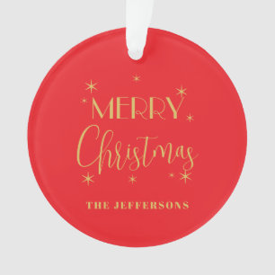 Rot & Gold Farben Frohe Weihnachten Familienname Ornament