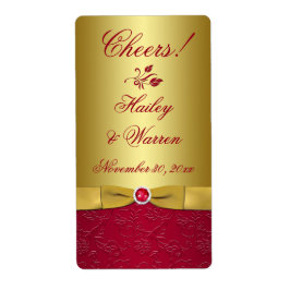 Rot, Gold, florenbedrucktes RIBBON Hochzeitslabel