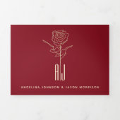 Rot & Gold Foto Tri-Fold Hochzeit Einladung (Cover)