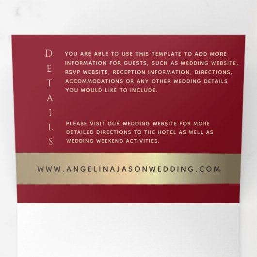 Rot & Gold Foto Tri-Fold Hochzeit Einladung (Innen Erste Seite)