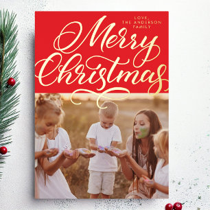 Rot Gold Frohe Weihnachten Schriftzug Foto Folien Feiertagskarte