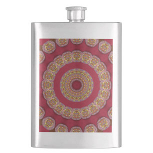 Rot Gold Gelbe Rosetten Mandala Flachmann
