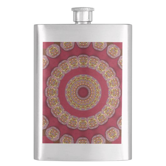 Rot Gold Gelbe Rosetten Mandala Flachmann (Vorderseite)