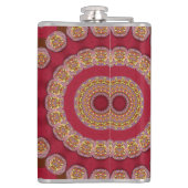 Rot Gold Gelbe Rosetten Mandala Flachmann (Rückseite)