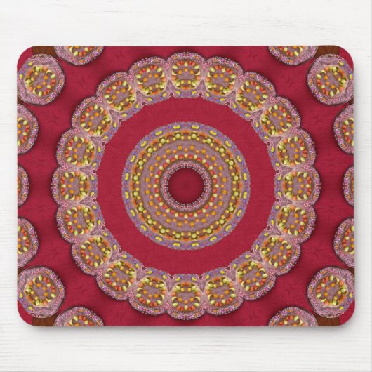 Rot Gold Gelbe Rosetten Mandala Mousepad (Vorne)