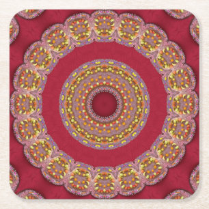 Rot Gold Gelbe Rosetten Mandala Rechteckiger Pappuntersetzer