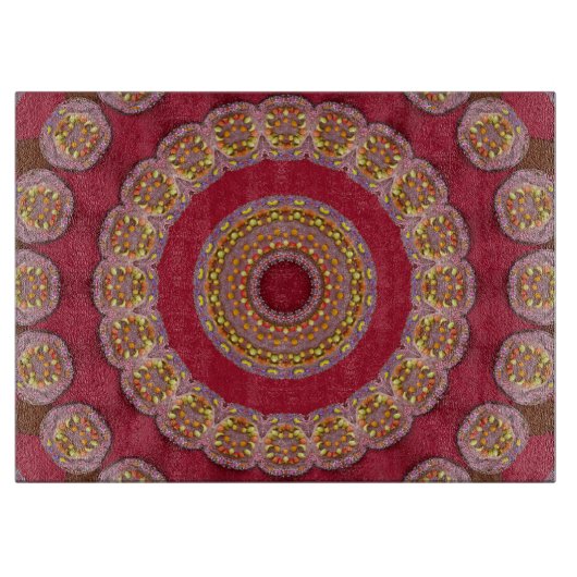 Rot Gold Gelbe Rosetten Mandala Schneidebrett (Vorderseite)