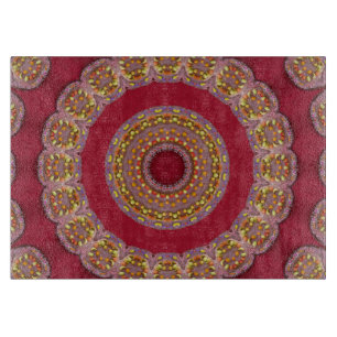 Rot Gold Gelbe Rosetten Mandala Schneidebrett