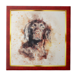 Rot & Gold gerahmter abstrakter Hundedruck Fliese