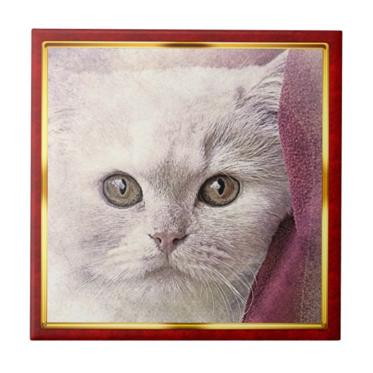 Rot & Gold gerahmter abstrakter Katzenprint Fliese (Vorderseite)
