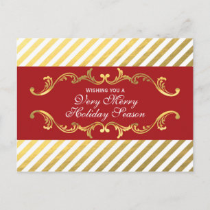 Rot & Gold gestreifte elegante dekorative Postkart Feiertagspostkarte