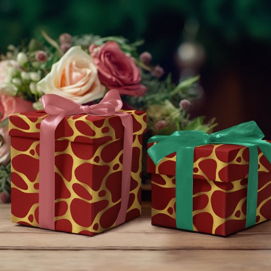 Rot-Gold-Giraffe-Musterpapier Geschenkpapier
