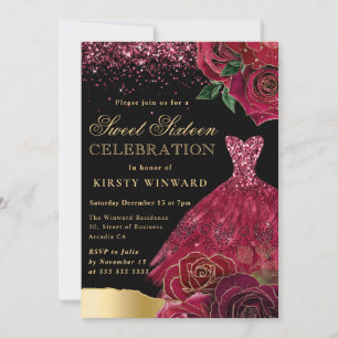Rot-gold glänzendes Kleid Glamouröse Rosen Sweet 1 Einladung