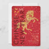 Rot Gold Glitter Pferd Mondneujahrsfeier Einladung (Vorderseite)