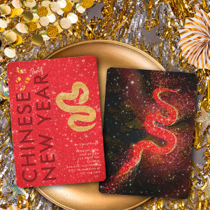 Rot Gold Glitter Schlange Lunar Neujahrsfeier Einladung
