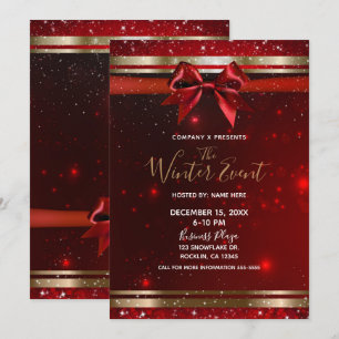 Rot & Gold Glitz Chic Schleife Elegantes Festtags- Einladung