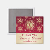 Rot, Gold Glitzer Schneeflocken Gastgeschenk Hochz Magnet (Vorderseite/Rückseite)