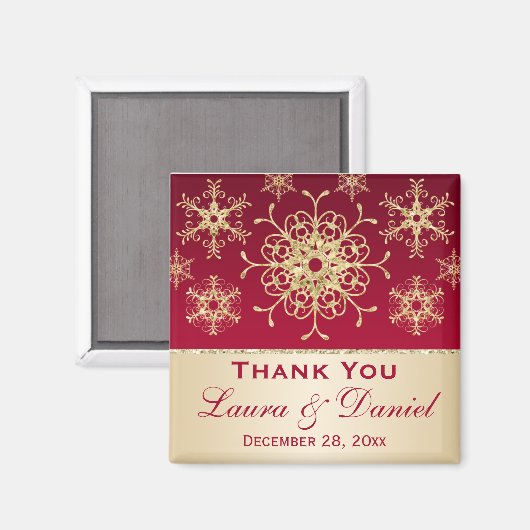 Rot, Gold Glitzer Schneeflocken Gastgeschenk Hochz Magnet (Vorderseite/Rückseite)