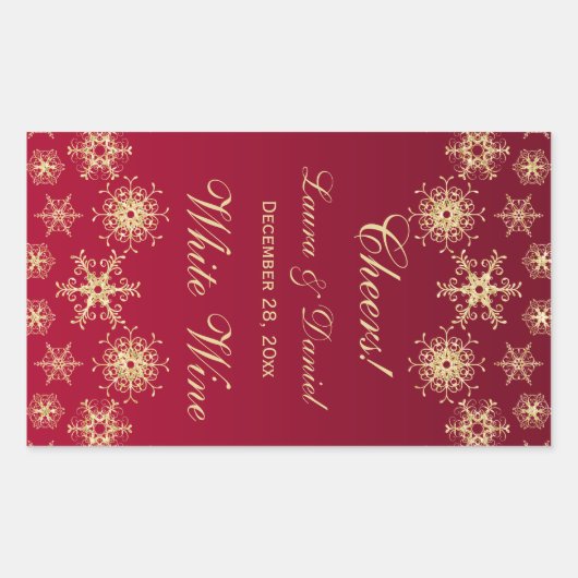 Rot, Gold Glitzer Schneeflocken Weinetikett Rechteckiger Aufkleber (Vorderseite)