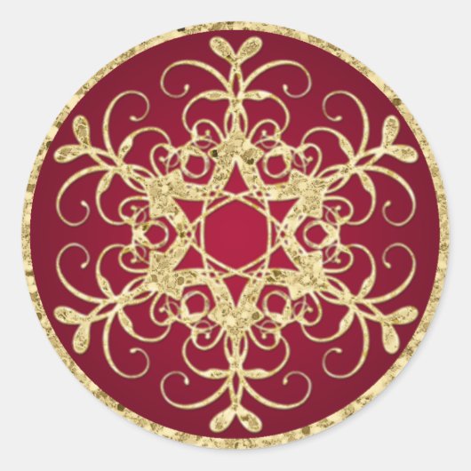 Rot, Gold Glitzer sieht Snowflake Hochzeitsticker Runder Aufkleber (Vorderseite)